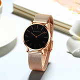 New Simple Elegant Rose Gold Tone Stainless Steel Women Bracelet Watch - Quartz Movement Steel Mesh Watches