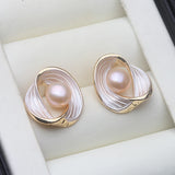 Beautiful Wave Design Multicolour Real Pearls Gold Colour Silver Stud Earrings