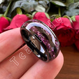 Purple Crystal Stone Inlay Domed Polished 6mm 8mm Tungsten Wedding Men Women Rings