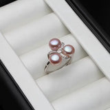 Elegant 925 Silver Multicolor Natural Pearl AAA Zircon Diamonds Adjustable Ring