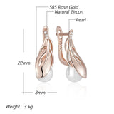 14K Filled Gold With AAA Zircon Diamonds Fashion Pearl Leaf Drop Earrings Fine Jewellery