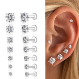 Sterling Silver Six Claws Sparkling Moissanite Diamonds Flat Back Stud Earrings