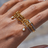 Fashion Stainless Steel 18K Gold Colour Plated Plain Zirconia Multi Ring