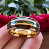 New Abalone Shell and Wood Inlay 8MM Gold Tungsten Wedding Ring for Men Women