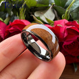 Whiskey Barrel Oak Wood Inlay Domed Polished Tungsten Engagement Wedding Rings