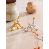 18K Gold Plated Stainless Steel Stylish Unique Design Pearls Geometric Adjustable Ring