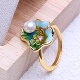 Unique Handmade Real Pearl 18K Gold Plated Adjustable Rings for Women
