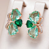 14K Rolled Gold Trillion Cut Green AAA Zircon Crystals Elegant Drop Earrings for Women