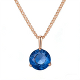 14K Filled Gold Blue Round AAA Zircon Crystal Fine Pendant And Necklace For Women