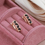 Fashion Vintage Design Square 14K Rolled Rose Gold AAA Black Zircon Crystals Stud Luxury Earrings - Fine Jewellery