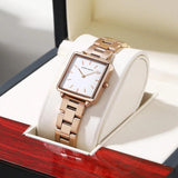 New Arrival Top Brand Elegant Solid Stainless Steel Square Dial Quartz Rose Gold Colour Ladies Watches for Women