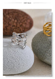 18K Gold Plated Trendy Stainless Steel Layered Hollow Geometric Wide Fashion Ring