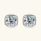 Sparkling 6.5MM 1CT Moissanite Diamonds Silver Square Shape Unisex Stud Earrings