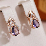 Gorgeous Pear Shape 14K Filled Rose Gold Purple AAA Zircon Diamonds Drop Earrings - Sparkling Fashion Jewellery