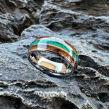 Green Opal Koa Wood Inlay 8mm Black Tungsten Engagement Fashion Men Women Rings