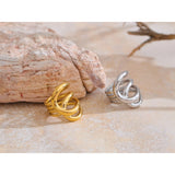 18K Gold Plated Stylish Unique Design Stainless Steel Metal Geometric Unusual Ring