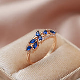 14K Gold Filled Leaf Shape Blue AAA Zircon Crystals Full Paved Multipurpose Fashion Rings