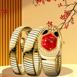 Elegant Ladies' Red Snake Shaped Strap, Personalized and Elegant High-End Quartz Watches - Perfect Gifts