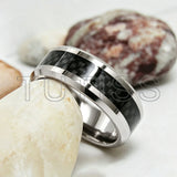 Black Carbon Fiber Inlay Beveled Edge Polished Multicolor Tungsten Carbide Rings