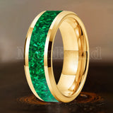 Green Opal Inlay Beveled Polished 6/8mm  Silver/Gold/Blue/Black Tungsten Rings