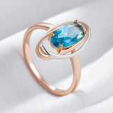 Luxury Oval 14K Rolled Rose Gold Light Blue AAA Zircon Crystal Double Hollow Ring - Vintage Style Party Jewellery