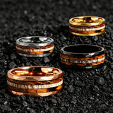 Classic Whiskey Barrel Oak Wood Deer Antler Inlay Tungsten Rings for Men Women