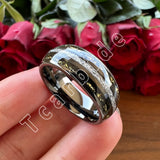 Bright Meteorite Gold Foil Inlay 8MM 18k Gold Colour Tungsten Carbide Wedding Rings