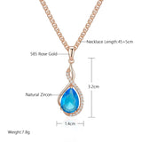 14K Rolled Gold Elegant Blue Drop AAA Zircon Diamonds Vintage Luxury Necklace Jewellery