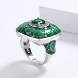 Fashion Green Handmade Enamel AAA Zircon Crystals Domineering Unique Ring