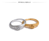 18K Gold Plated Fashion Stainless Steel Rose Flower Ring Charm Jewellery