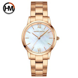 Elegant Rose Gold Plated Round Dial Stain Steel Band Women Watches Japan Movement Quartz Waterproof Wristwatches
