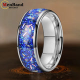 True Blue Galaxy Opal Inlaid Dome Polished 4MM 6MM 8MM Tungsten Men Women Rings