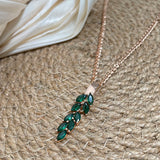 14K Rolled Gold Vintage Green AAA Zircon Crystals Leaf Luxury Dangle Pendant Necklace