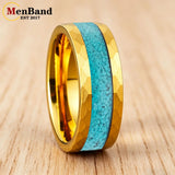 Hammered  Inlaid Turquoise 4MM 8MM Men and Women Couple's Engagement Rings