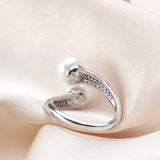 Double white pink purple black Freshwater Pearl AAA Zircon Diamonds Silver Rings
