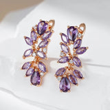 Luxury Full Paved Purple AAA Zircon Crystals 14K Rose Gold filled Geometric Dangle Earrings - Luxury Jewellery