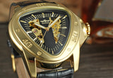 New Arrival Top Brand Hollow Bar Scale Mechanical Triangle Design Black Leather Strap Mechanical Watches for Men
