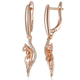 14 Karat Rolled Gold Shiny Cat Design AAA  Zircon Diamonds Long Drop Earrings For Women