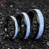 Rainbow Fire Opal Inlay 4/6/8mm Tungsten Carbide  Men Women Comfort Fit Rings