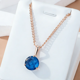 14K Filled Gold Blue Round AAA Zircon Crystal Fine Pendant And Necklace For Women