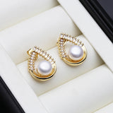 Waterdrop Design Real Multicolour Pearls AAA Zircon Diamonds Silver Stud Earrings