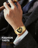 Military Triangle Steel Skeleton Automatic Movement Sports Mechanical Luxury Waterproof Silicone Strap Wristwatches