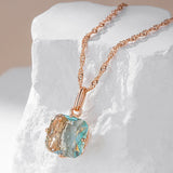 Gorgeous 14K Filled Rose Gold Big Square AAA Zircon Light Green Crystal Necklace For Women -Fashion Jewellery