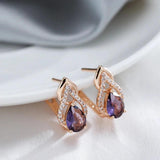 Gorgeous Pear Shape 14K Filled Rose Gold Purple AAA Zircon Diamonds Drop Earrings - Sparkling Fashion Jewellery