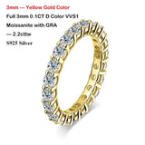 Sparkling 2.2cttw 3mm D Colour Moissanite Diamonds Full Eternity Rings - 18K Gold 925 Silver Plated Wedding Rings