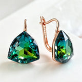 14 Karat Gold Filled Unique Gradient Big Green Zircon Crystal Luxury Dangle Earrings