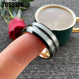 New Arrival Matte Finish Beveled Grooved 8mm Two-Tone Tungsten Carbide Comfortable Fit Wedding Rings - The Jewellery Supermarket
