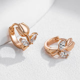 14 Karat Filled Gold Tulip Design Shiny AAAl Zircon Diamonds Huggie Earrings For Women