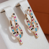 14 Karat Rolled Gold Full Colourful AAA Zircon Crystals  Glossy Dangle Earrings for Women
