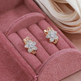 Stunning Vintage Style Rolled 14K Rose Gold Flower AAA Zircon Diamonds Luxury Earrings, Quality Bride Jewellery